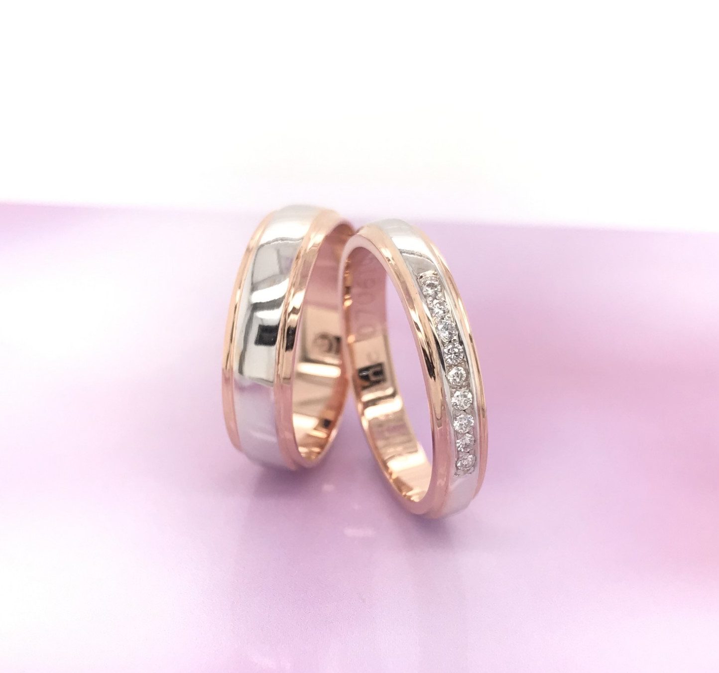 .09 CTW Diamond Wedding Rings PLATINUM & 18k Rose Gold WR83 (MTO)