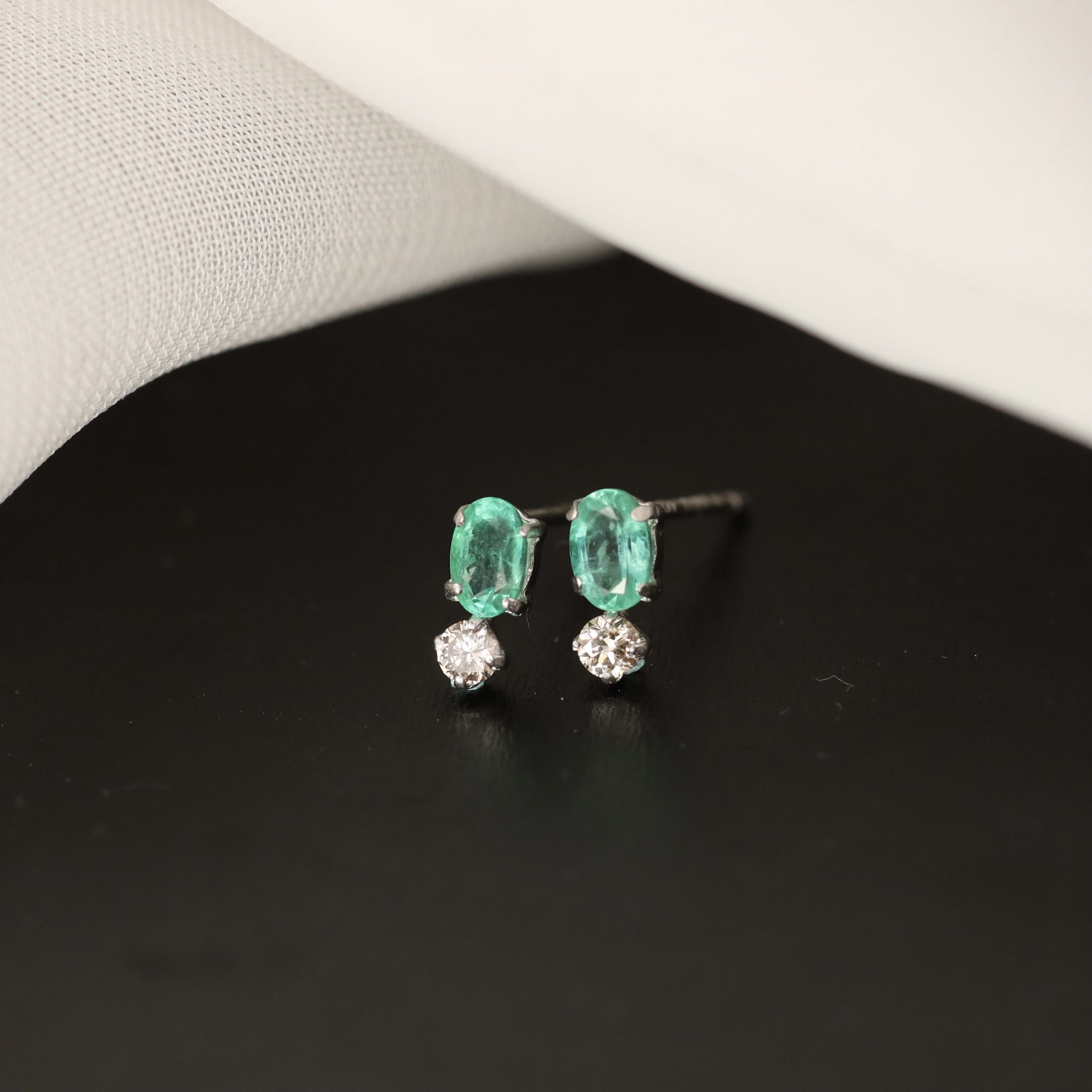.30 CTW Emerald w/ .02 CTW Diamond Earrings PLATINUM E579