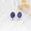 4.00 CTW Blue Sapphire w/ .06 CTW Diamond Earrings PLATINUM E632